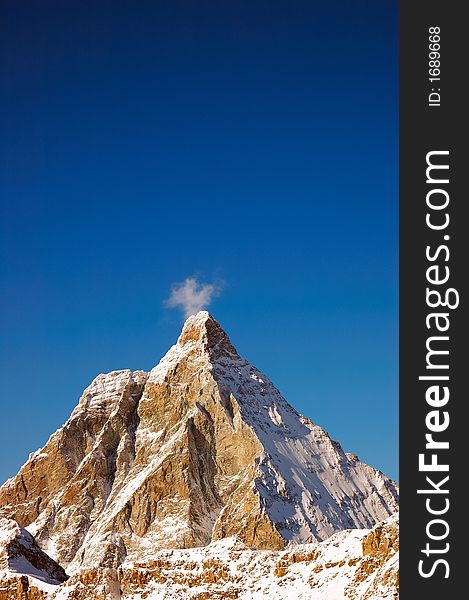 The winter south and east face of Matterhorn, west Alps, Italy.