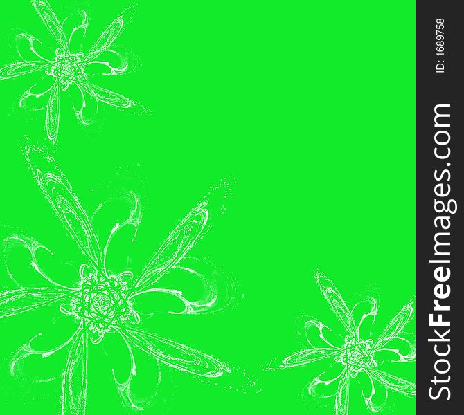 Computer generated illustration of white flowers on green background