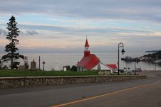 Church And Sea At The Sunset, Tadoussac, Quebec Stock Image Church And Sea At The Sunset, Tadoussac, Quebec Stock Image