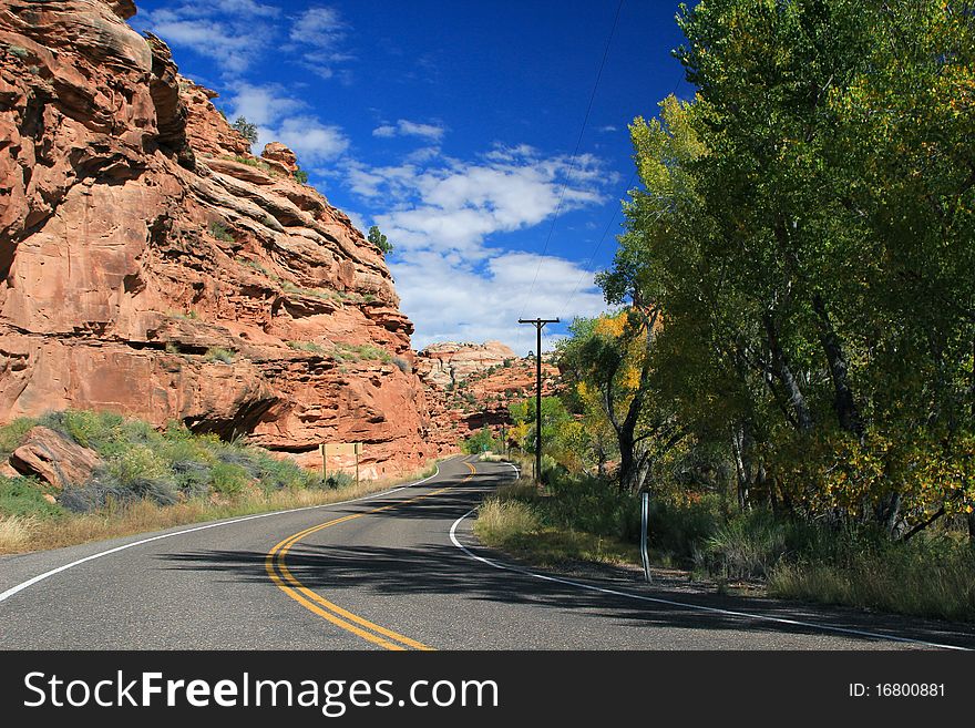 A beautiful desert road in the fall. A beautiful desert road in the fall