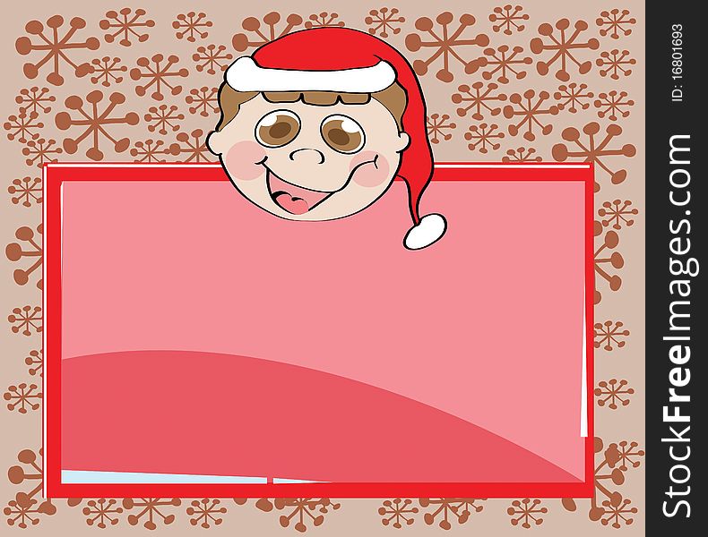 The boy's face and a card on which you can write a greeting on Christmas and New Year. The boy's face and a card on which you can write a greeting on Christmas and New Year