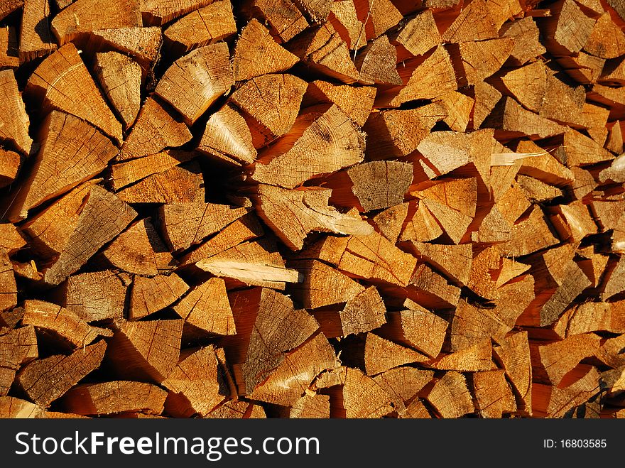 Fur-tree fire wood in a woodpile