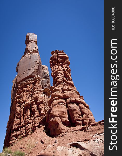 Large eroded sculptuers of red rock in the Moab desert of utah. Large eroded sculptuers of red rock in the Moab desert of utah.