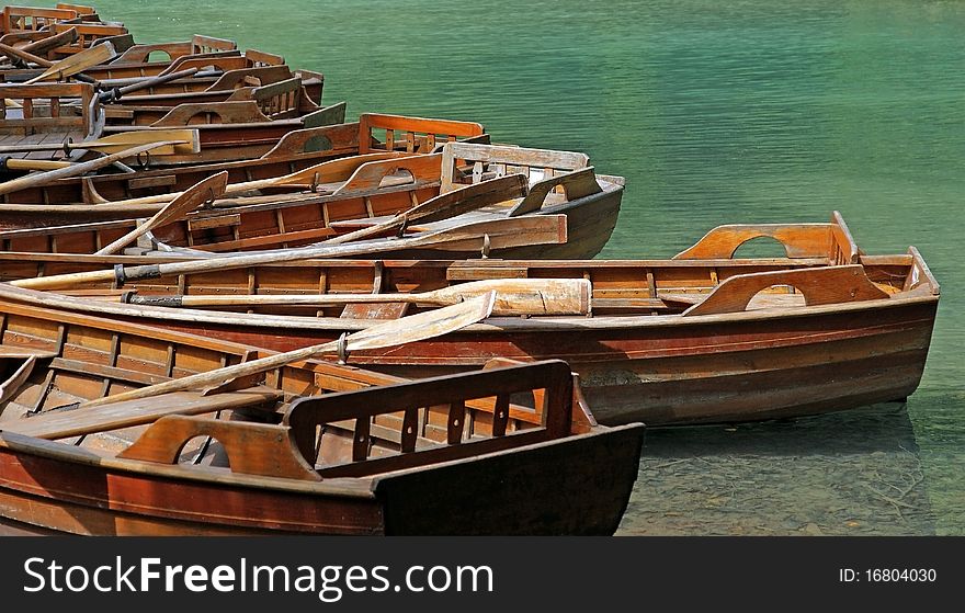 Wooden rowing boats on the dock