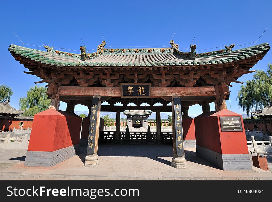 Aged and featured architecture in Chinese temple for sacrifice rive, shown as traditional architecture style and historic feature. Aged and featured architecture in Chinese temple for sacrifice rive, shown as traditional architecture style and historic feature.