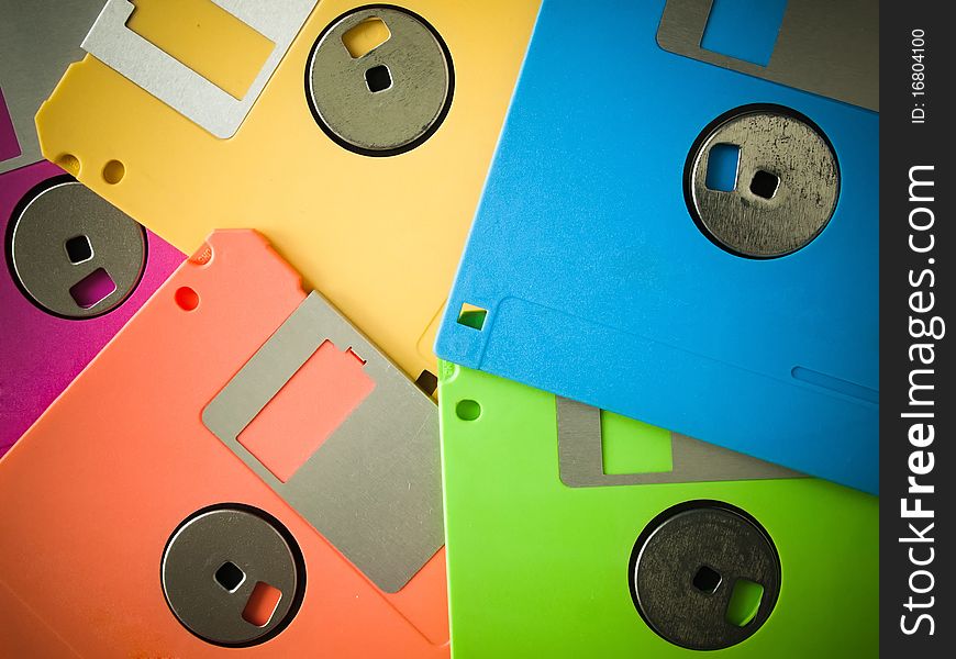Five color of old floppy disks