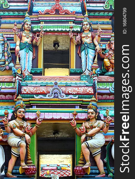 Hindu God Statues and Carving on Indian Temple Tower. Hindu God Statues and Carving on Indian Temple Tower