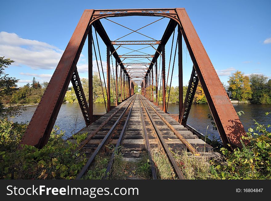 Rail length across the river  on steel bridge