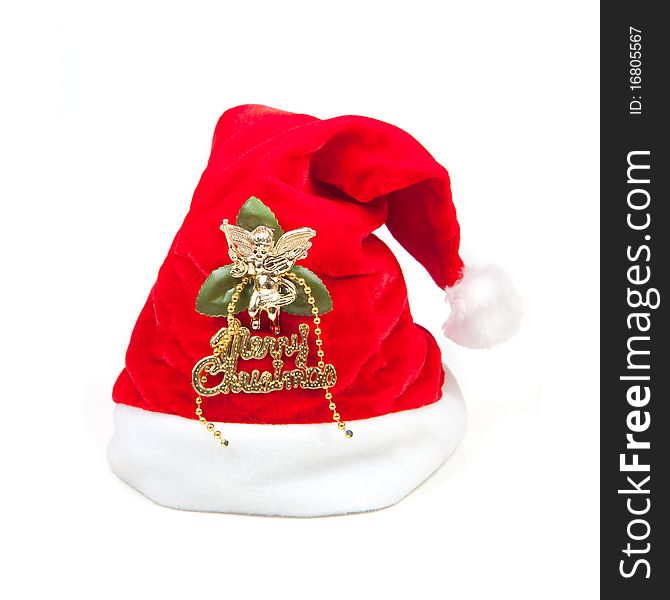 Red santa claus hat isolated on white background