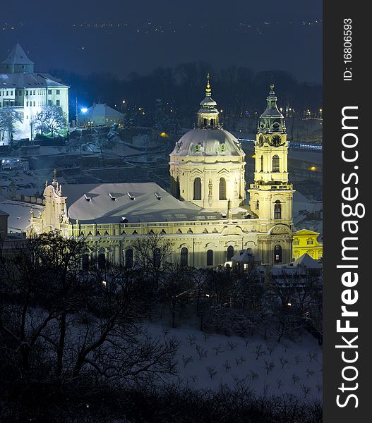 St. Nicholas Church at night, Prague, Czech Republic. St. Nicholas Church at night, Prague, Czech Republic