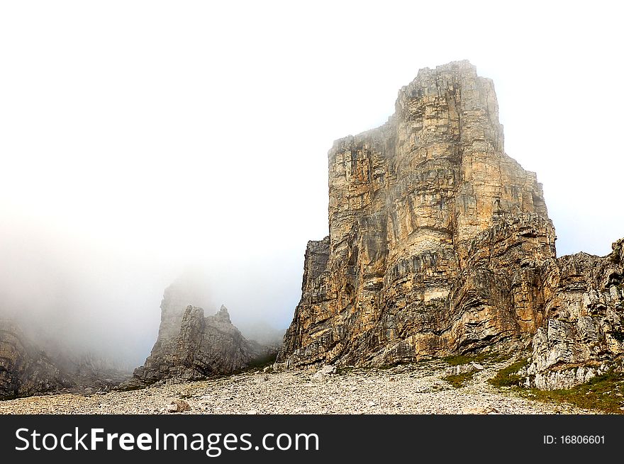 Misty mountain landscape in Italian dolomites - Fassa Valley. Misty mountain landscape in Italian dolomites - Fassa Valley.