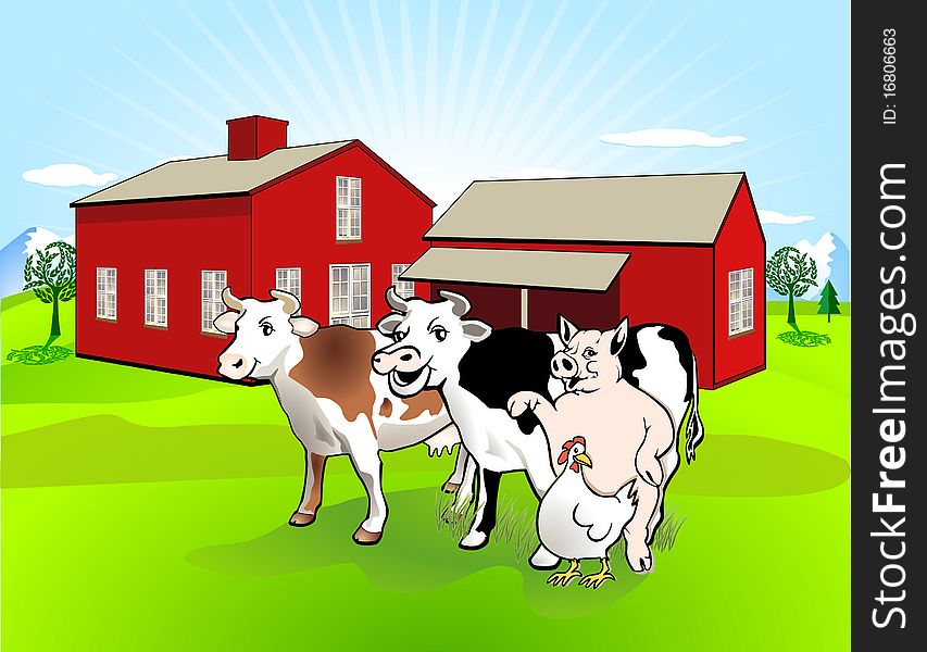 Farm house and farm animals set. Farm house and farm animals set