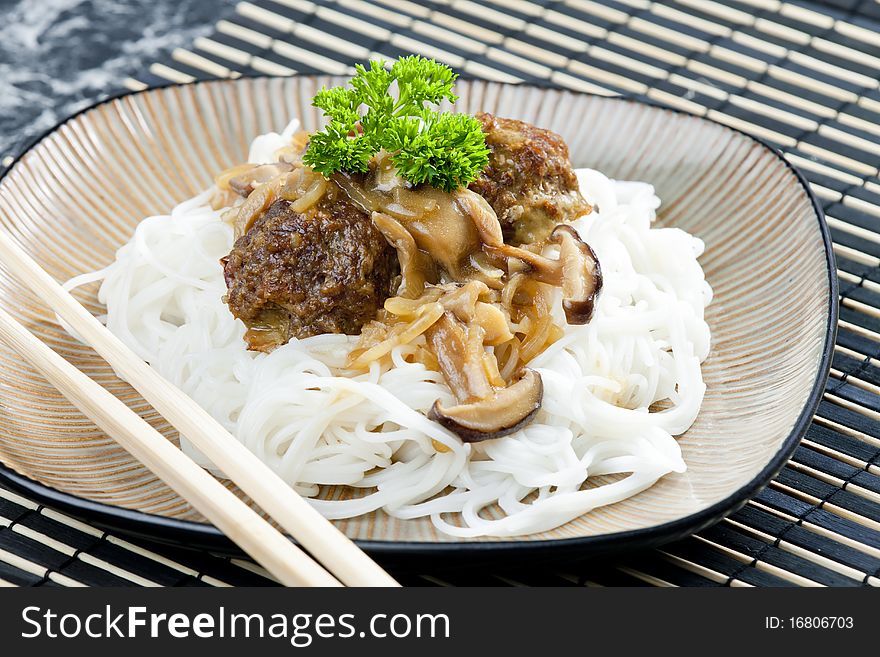 Minced meat balls with mushrooms the Asian