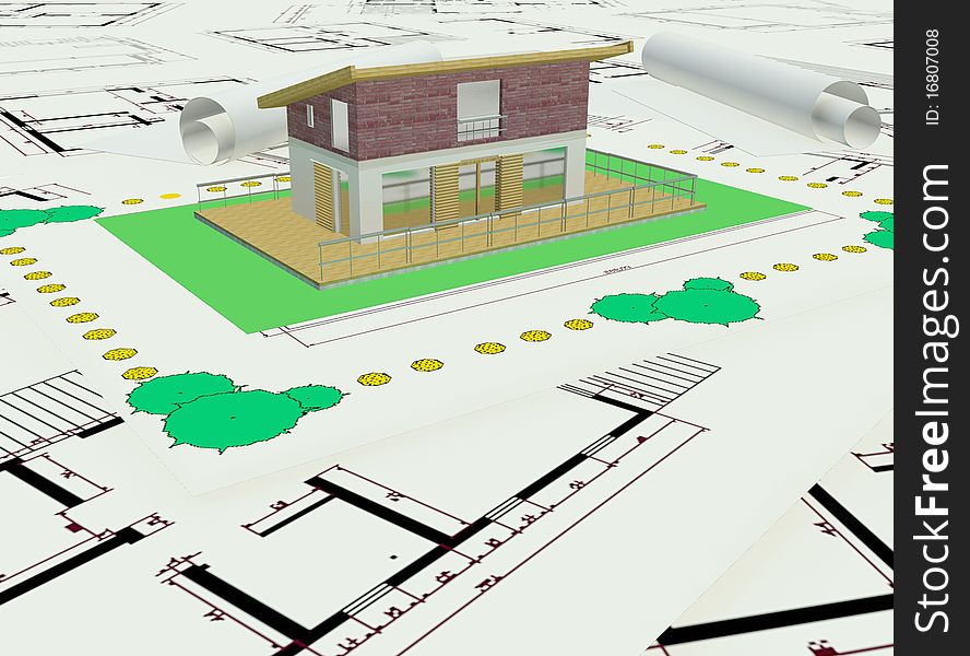 Three Dimentional Colored House Plan