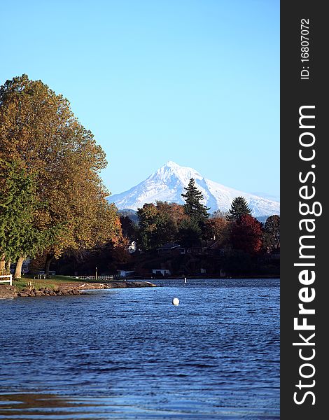 Mt. Hood in the distance at the blue lake park in Fairview Oregon. Mt. Hood in the distance at the blue lake park in Fairview Oregon