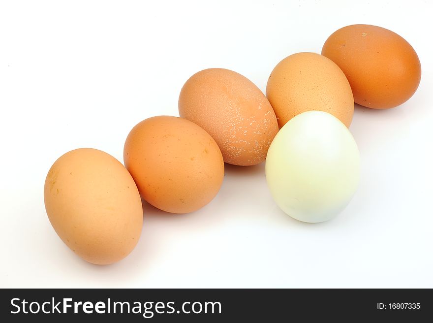 Boiled eggs on white background.