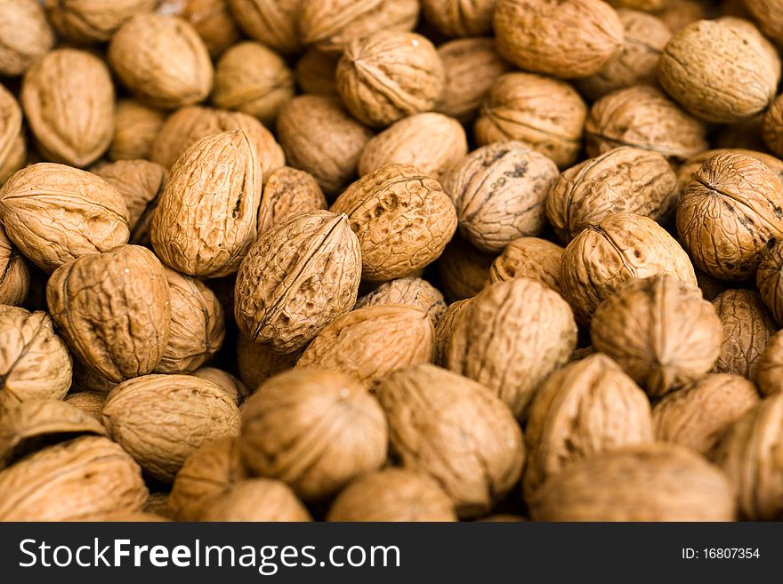 Ripe loose Walnuts on Market