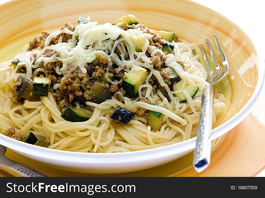 Mixture of minced meat, zucchini and eggplan