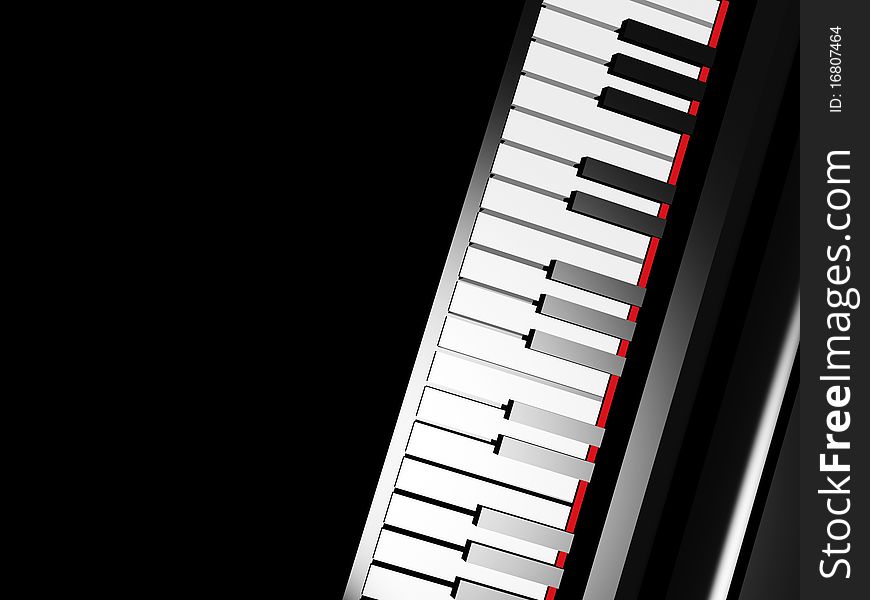 3D rendered piano keyboard on black background