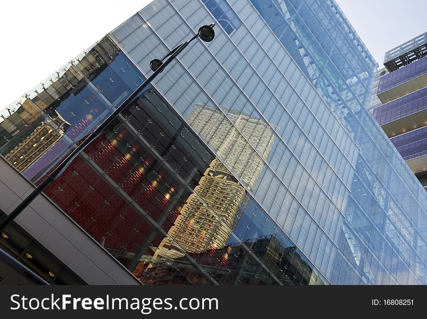 Blue purple building windows reflection