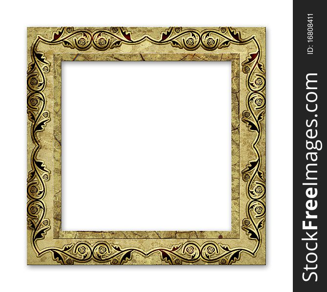 Old grunge frame isolated on white, raster artwork