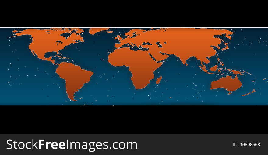 World map illustration with blue Background in Orange