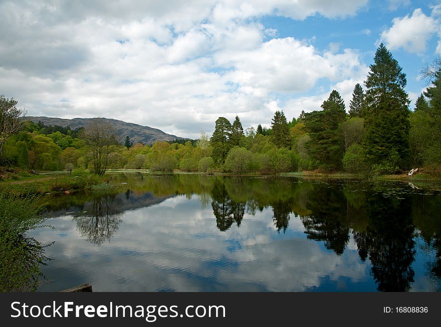 The landscape of inverawe country park and lily loch near taynuilt in scotland. The landscape of inverawe country park and lily loch near taynuilt in scotland