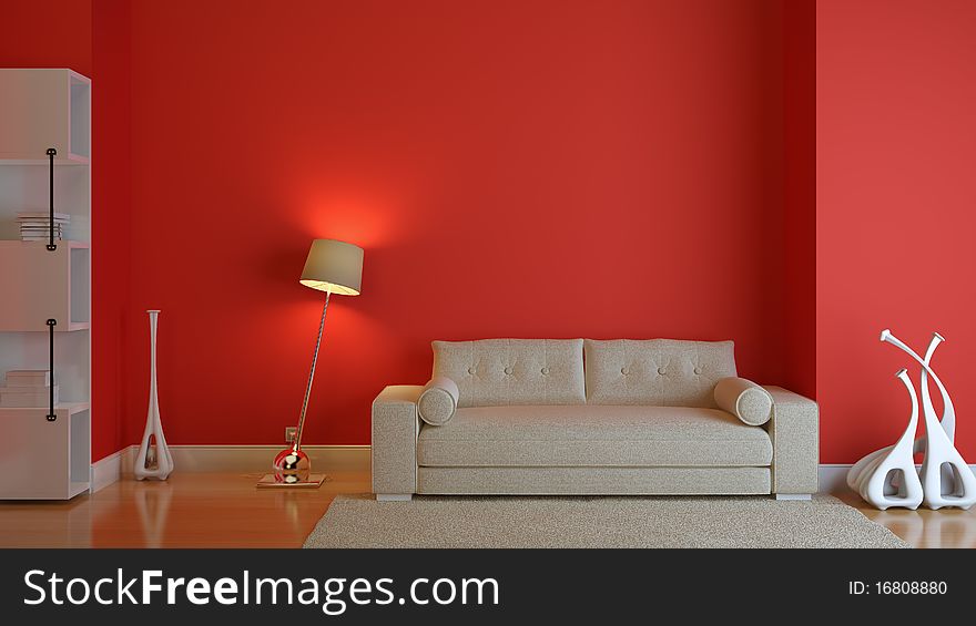 Red modern 3d interior composition