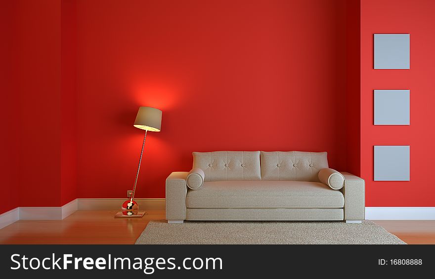 Red modern 3d interior composition