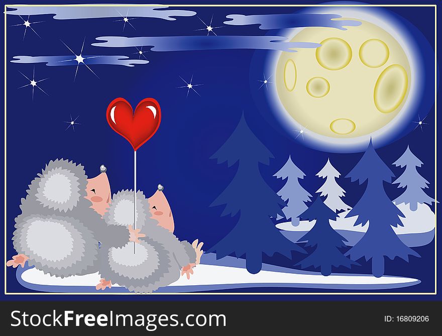 Hedgehogs looks on the moon night. Hedgehogs looks on the moon night.