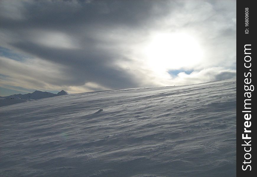 Nice hillview with white snow and sun in Slovakia