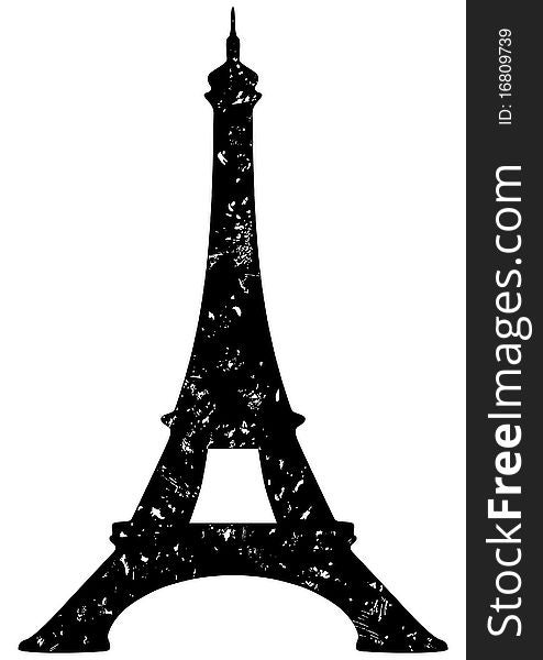 Illustration of Eiffel tower in black color worn style