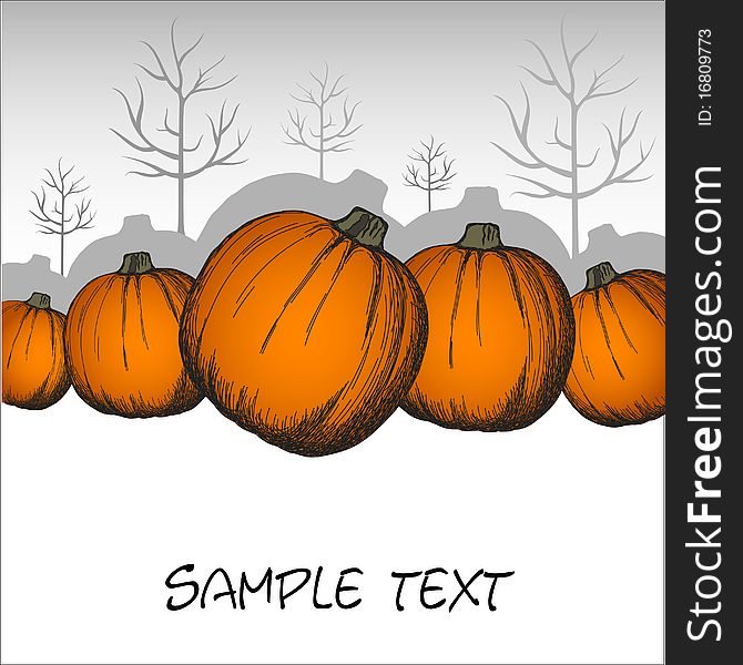 Design card with hand drawn pumpkins
