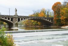 Bridge And A Minor Waterfall In Munich Stock Image