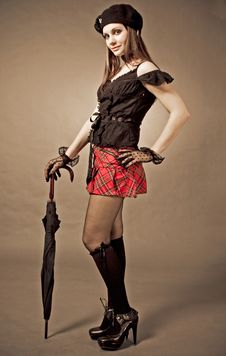 Gothic Girl With Umbrella Stock Photo