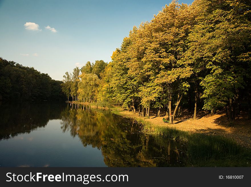 Autumn landscape with lake