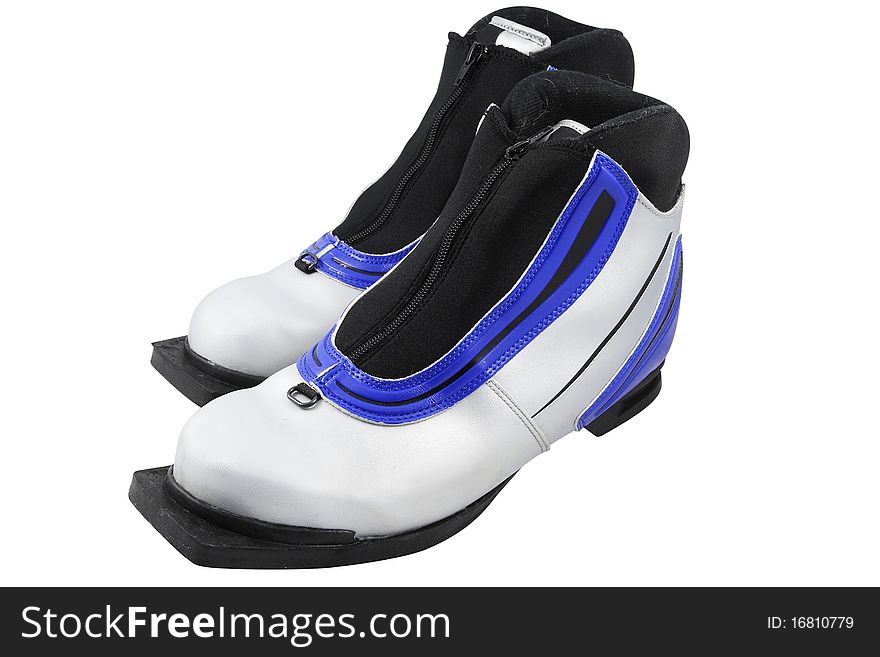 The image of ski shoes under the white background