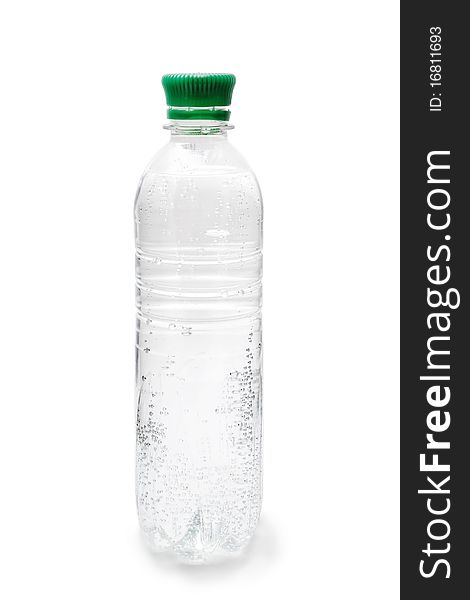 Transparent plastic bottle with aerated drinking water