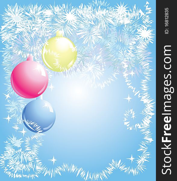 Blue winter background with  three spheres