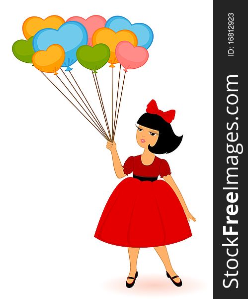 cartoon little girl with balloons.illustration for a design