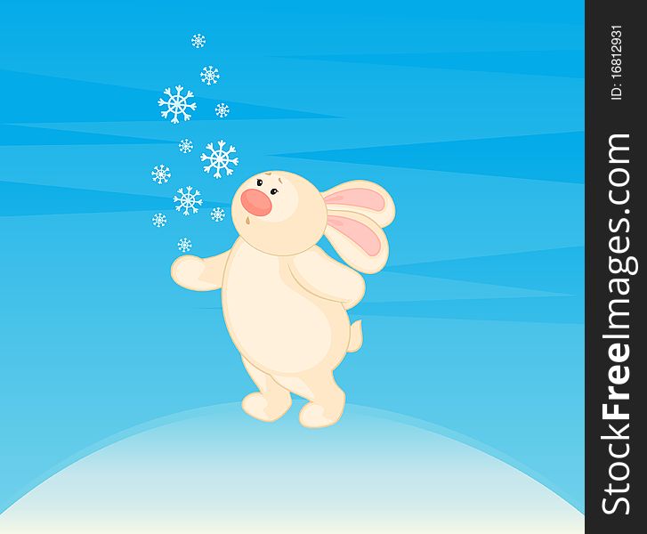 little toy bunny with snowflakes