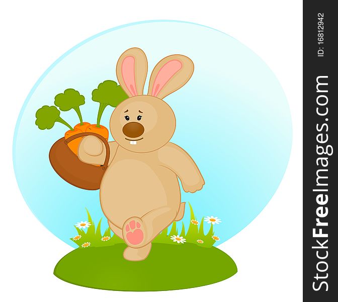 Cartoon little toy bunny with carrot .illustration for a design