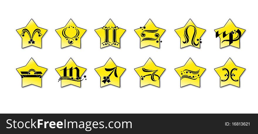 Twelve zodiac signs against stars. Twelve zodiac signs against stars