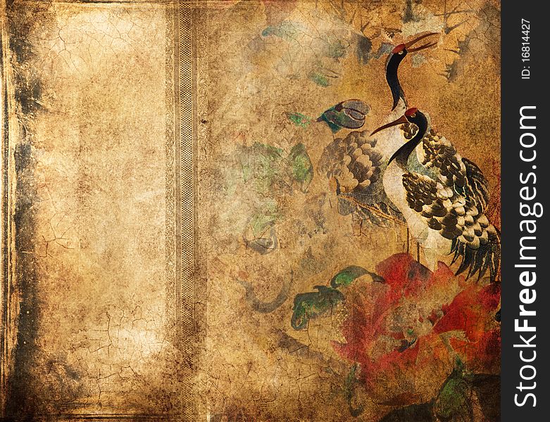 Grungy retro background with crane. Grungy retro background with crane