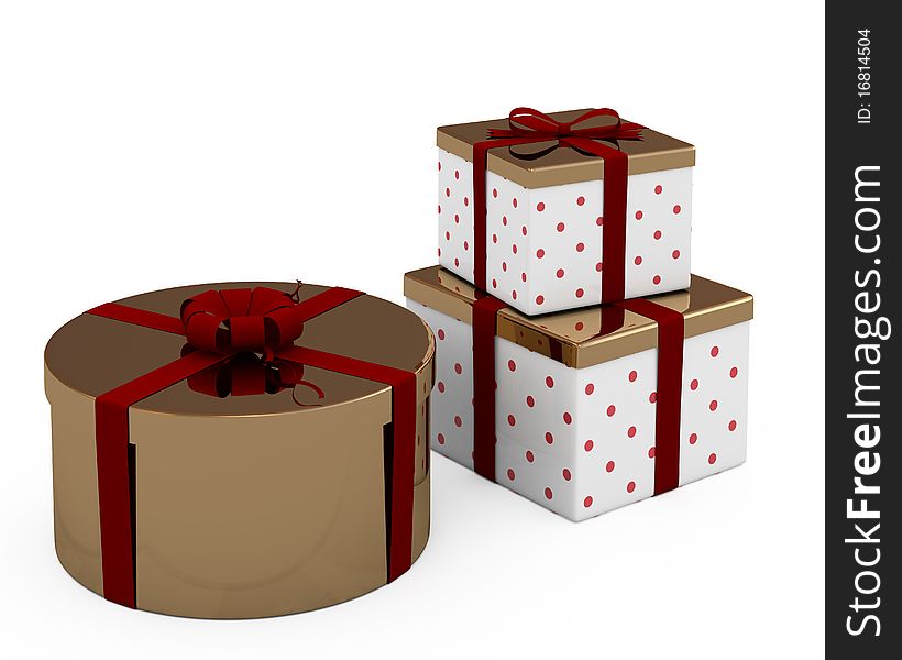Christmas gift boxes with red bow on white background