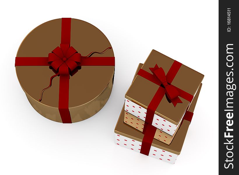 Christmas gift boxes with red bow on white background