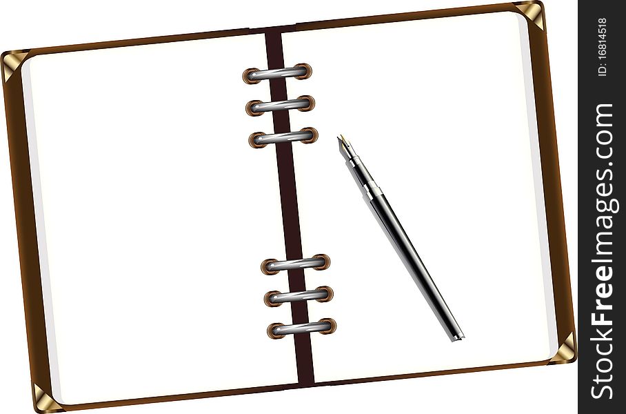 Notepad with pan on white background