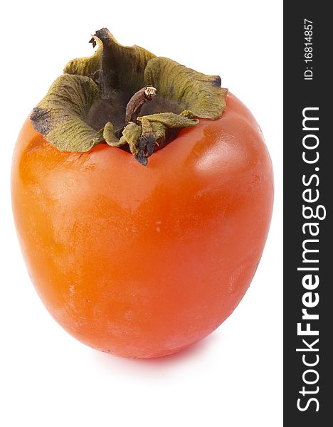 Ripe persimmon isolated over white background (macro shot)