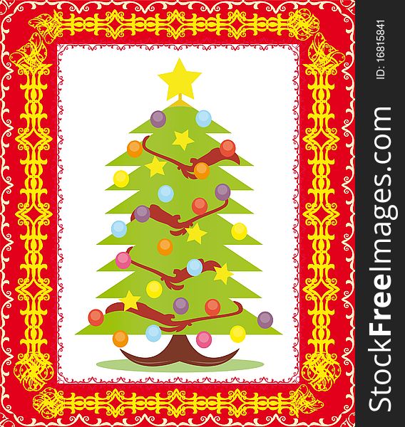 Festive postcard design with christmas tree. Festive postcard design with christmas tree.