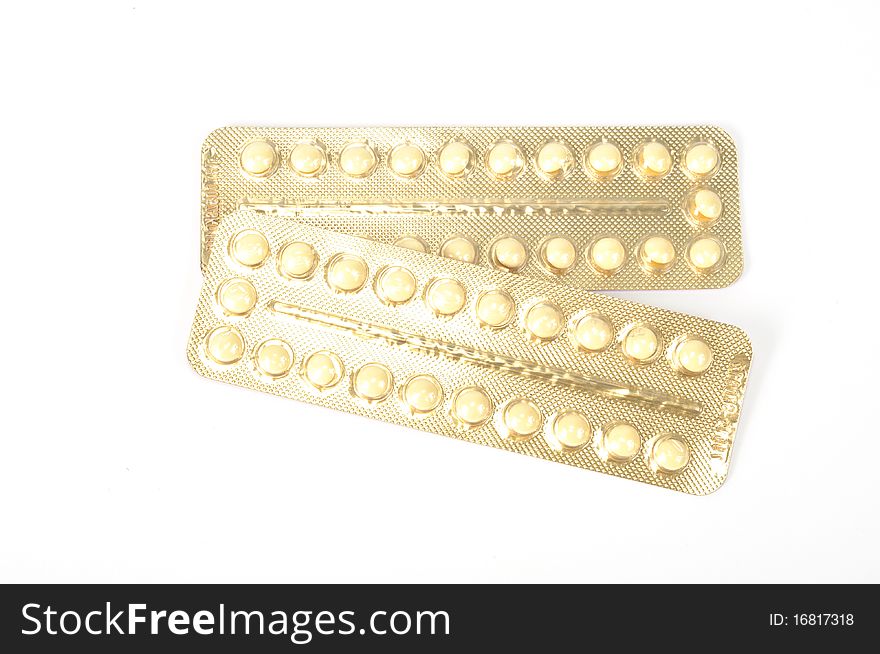 Baby control pills , isolated on a white background